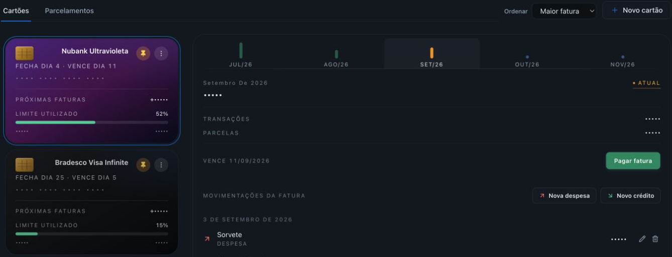 Tela da Saveplan — cartões e faturas